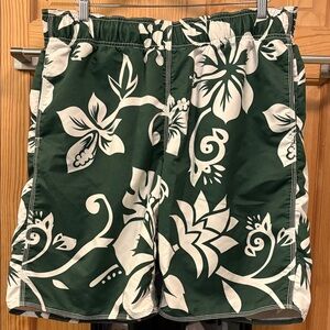 Old Navy Green and White Drawstring Waist Swim Trunks Sz L